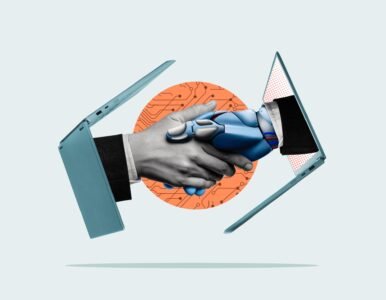 Handshake,Of,Man,And,Robot.,Modern,Technologies.,Art,Collage.